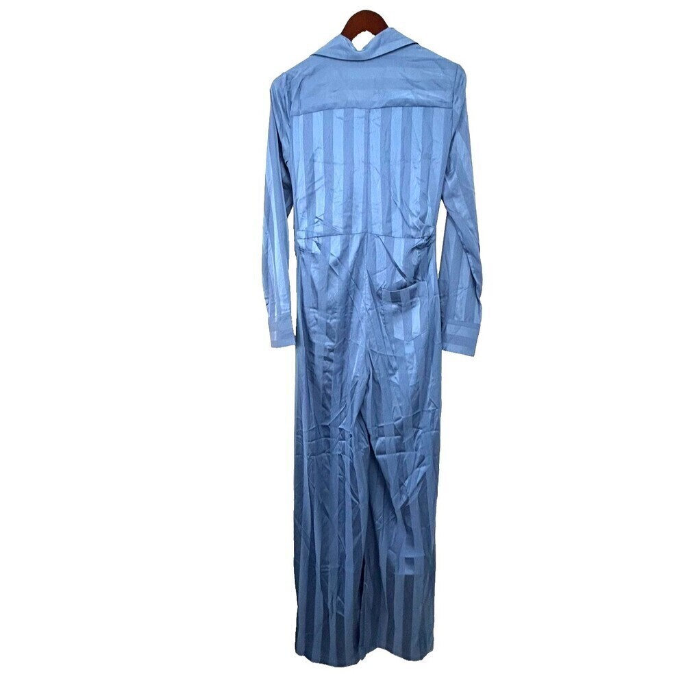 Choosy‎ Lafayette Womens Sz 4 Blue Striped Jumpsuit Pockets Front Tie Comfort H4 - Picture 7 of 12